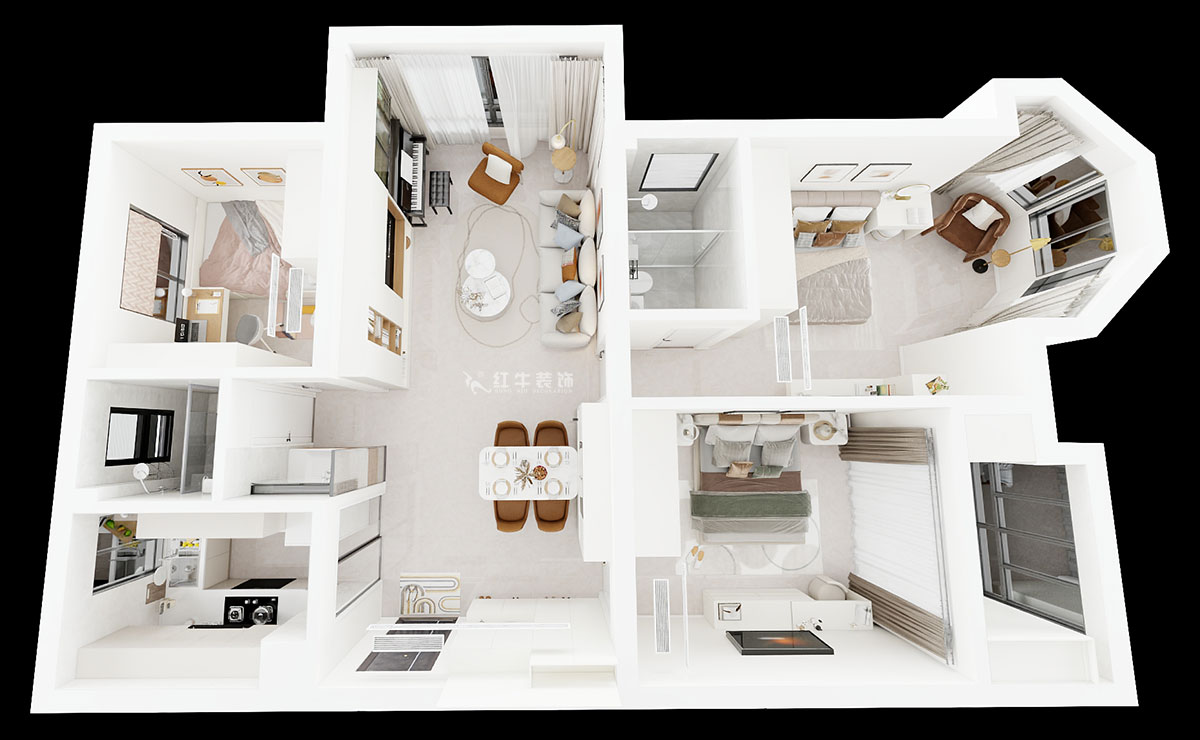 刘小勇｜中南世纪雅苑一期8-501-115㎡-现代简约风格｜3室2厅1卫｜新房装修｜定制家｜全包16万｜00_04鸟瞰图